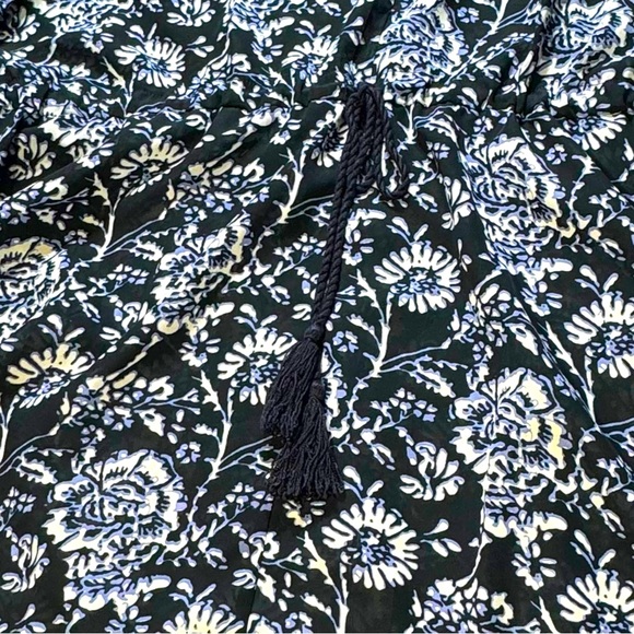 Ellos Cover-Up M Navy Black V-Neck Sleeves Drawstring Pool Summer Beach Floral - Picture 5 of 8